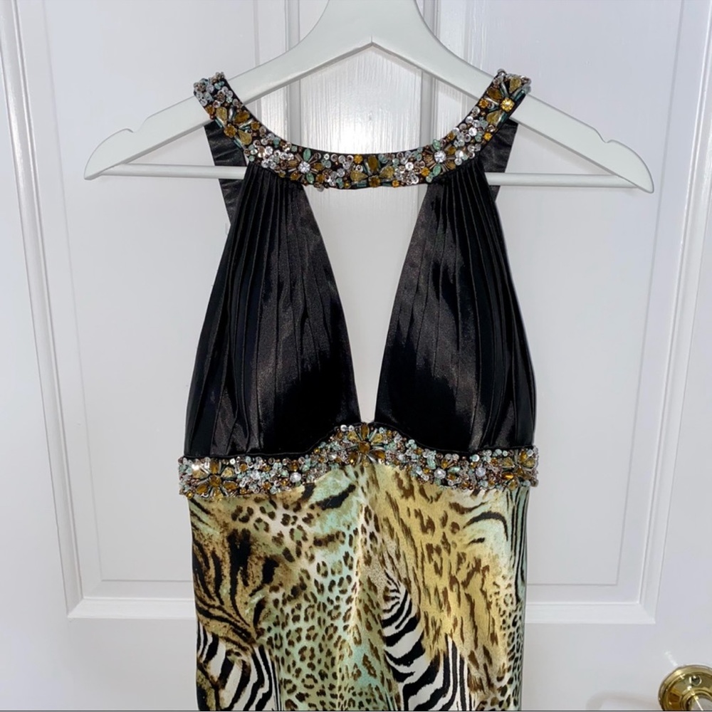 Cheetah Zebra Animal Print Evening Gown Dress Size 6 Gem